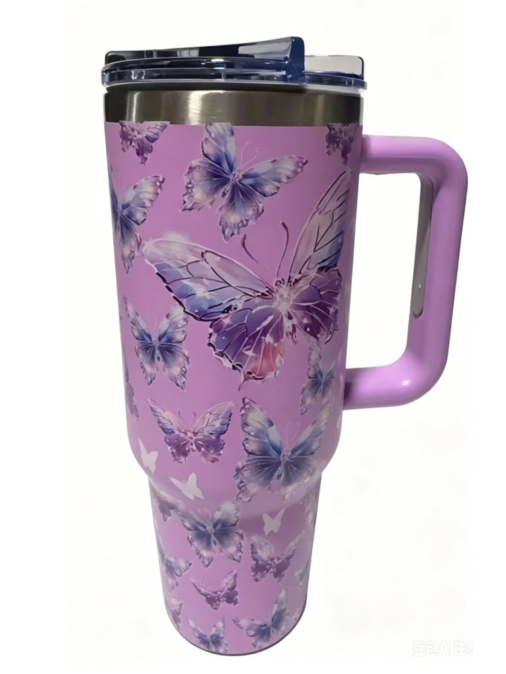 Purple Watercolor Butterfly 40oz Tumbler with Handle